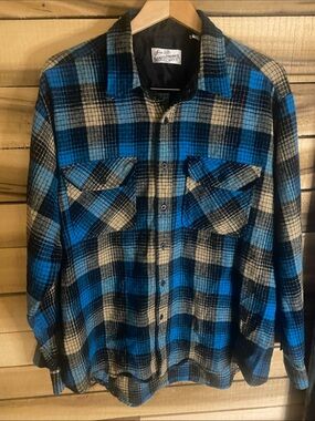 Vintage Sears Roebuck and Co. wool blend flannel shirt size XLT blue gray black